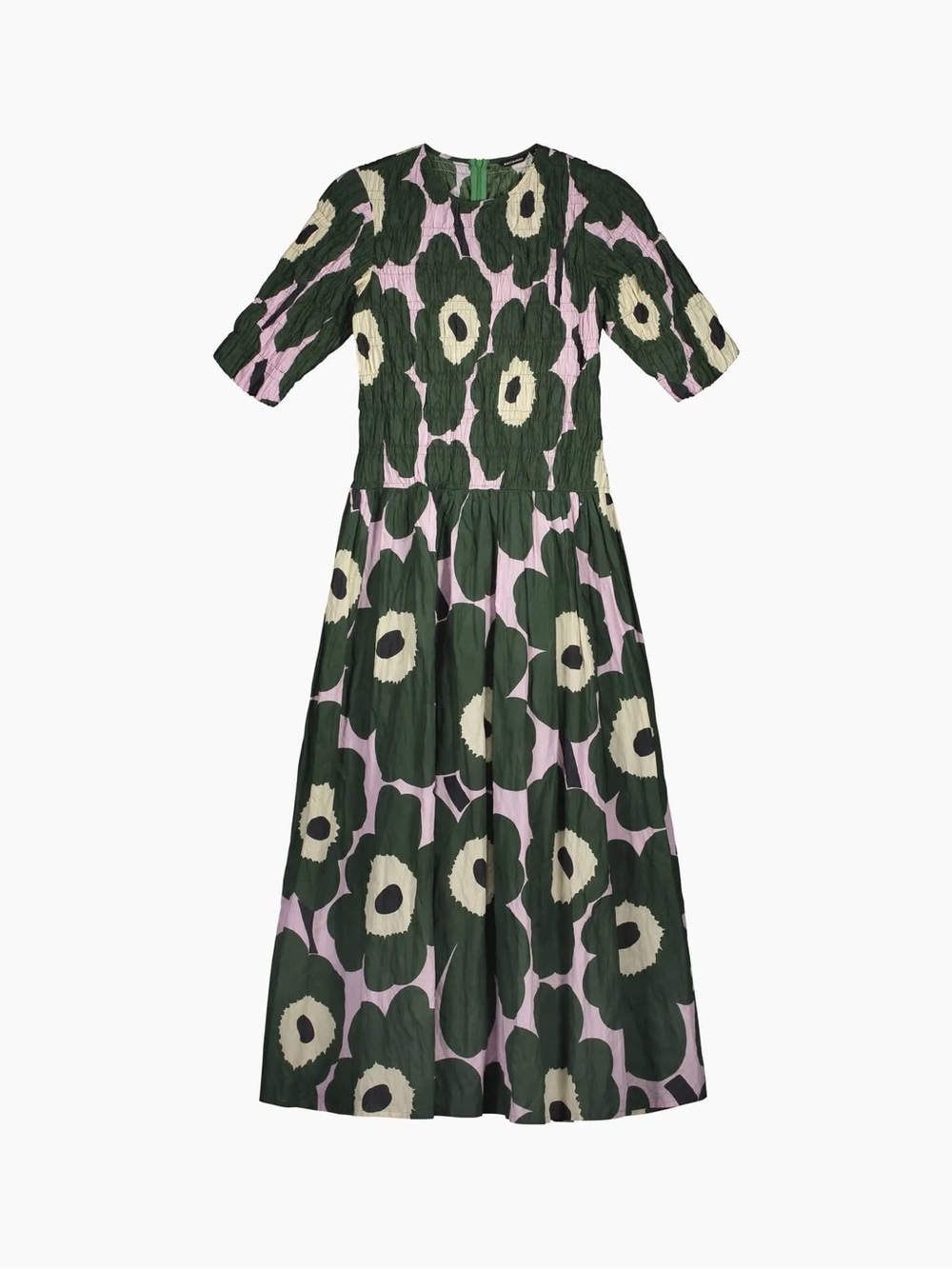 Marimekko Kaffet Unikko Dress Floral Maxi Green & Pink Small
